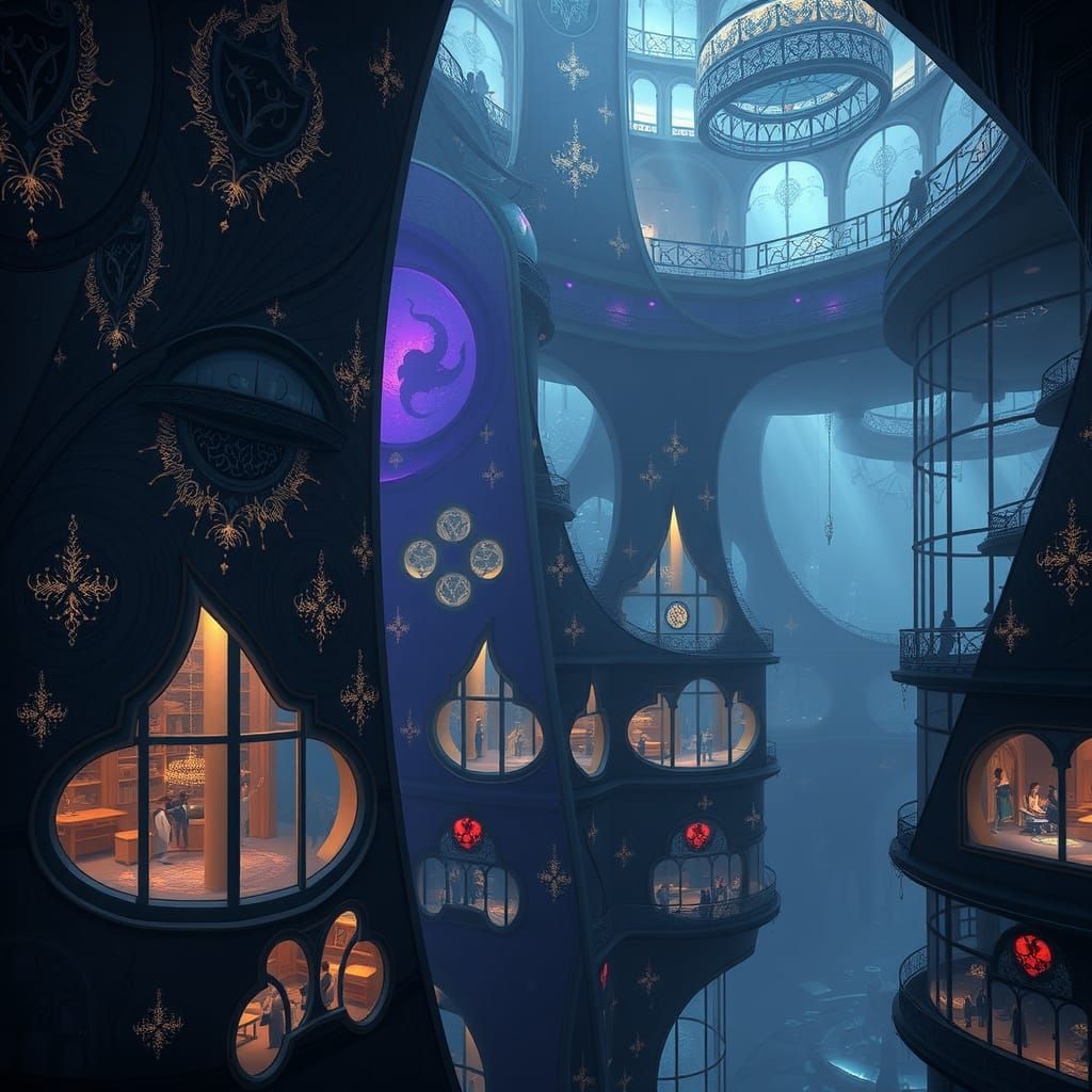 Underwater Cityscape in Dark Fantasy Style