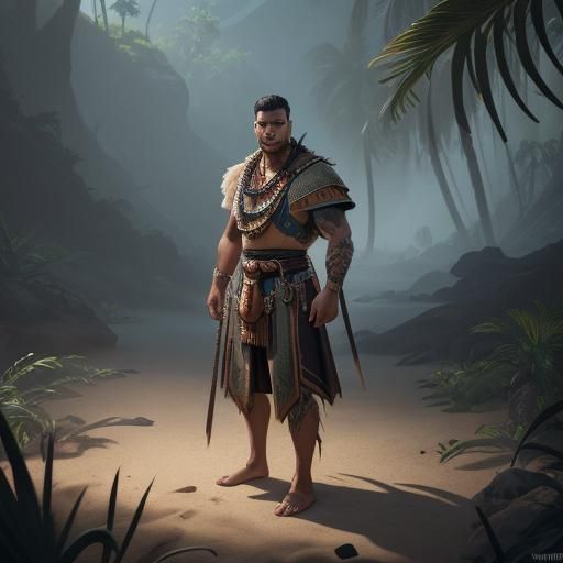 Handsome Hawaiian Man Portrait in Hyperrealistic Style