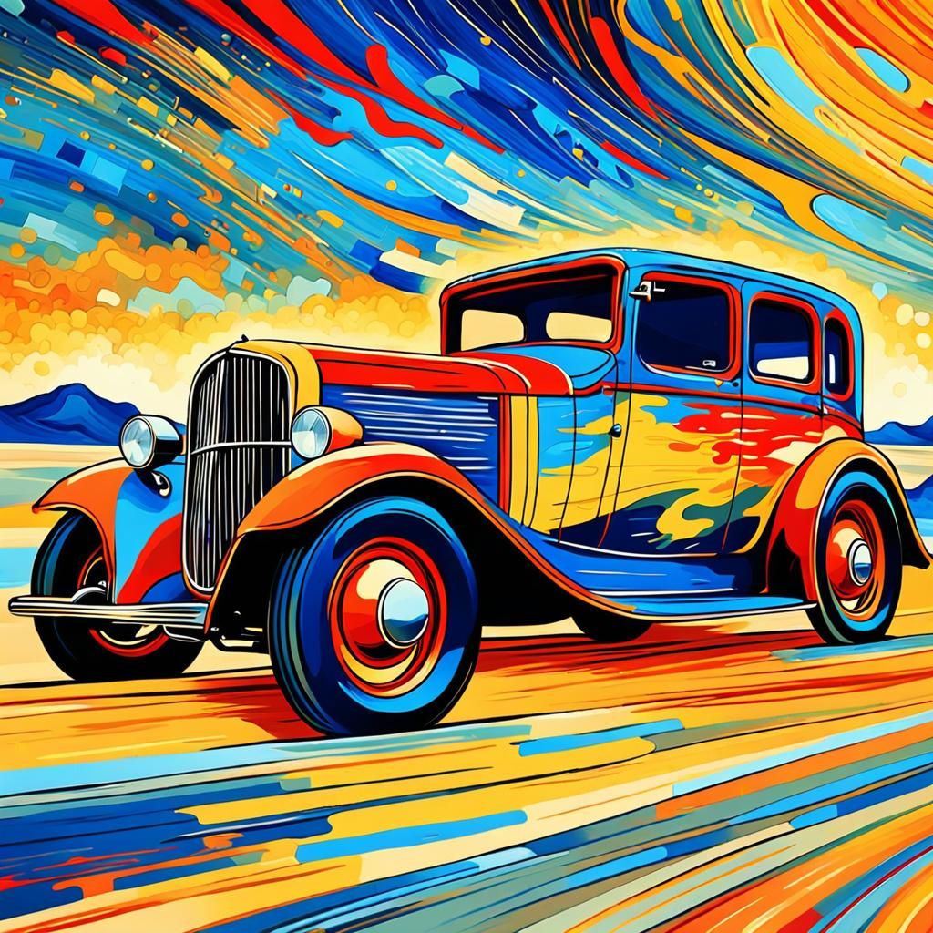 Vintage Hot Rod Desert Race: Abstract Expressionist Art