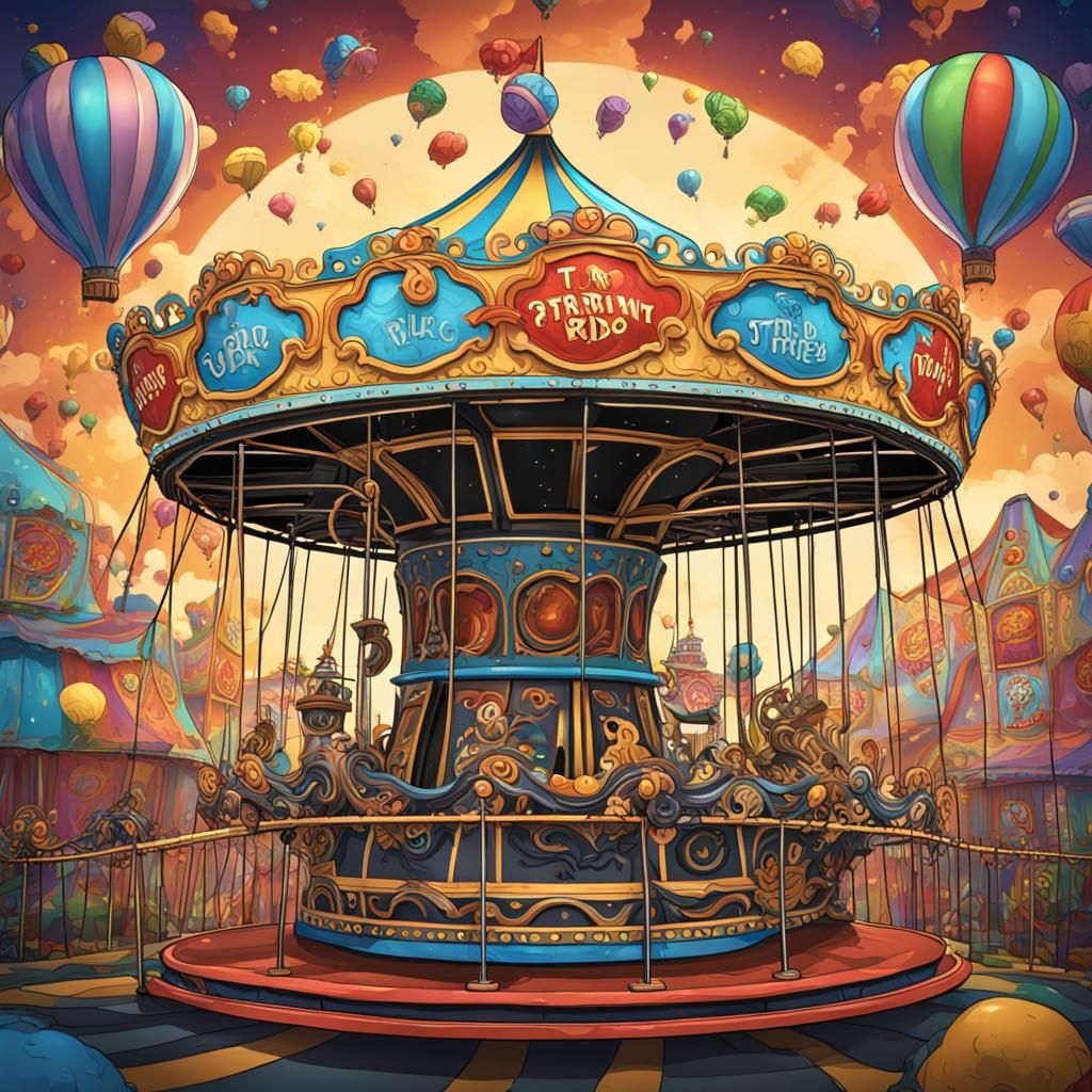 Carnival Ride Coloring Page: Cartoon Stencil Art