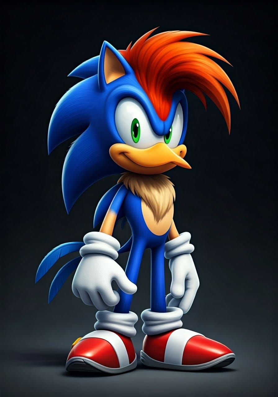 Sonic as Woody Woodpecker: Detailed Digital Art