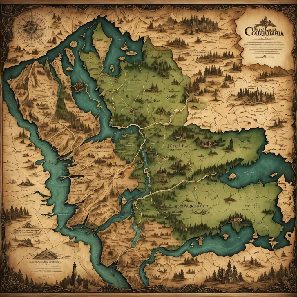Fantastical Map Art of Columbia County Oregon