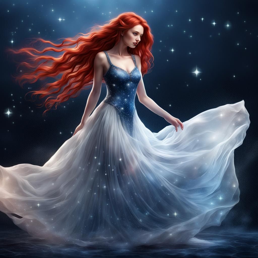 Red Haired Princess in Starry Gown