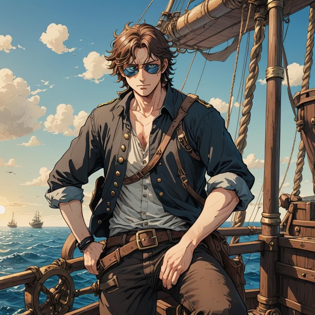 Anime Pirate Steers Ship in Cel-Shaded Manga Scan