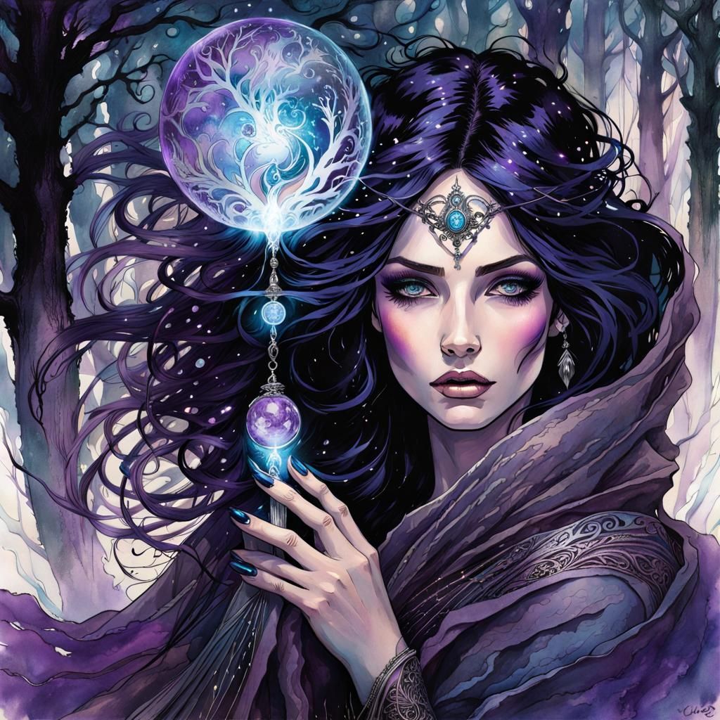 Dream Witch with Purple Energy Orb in Forest