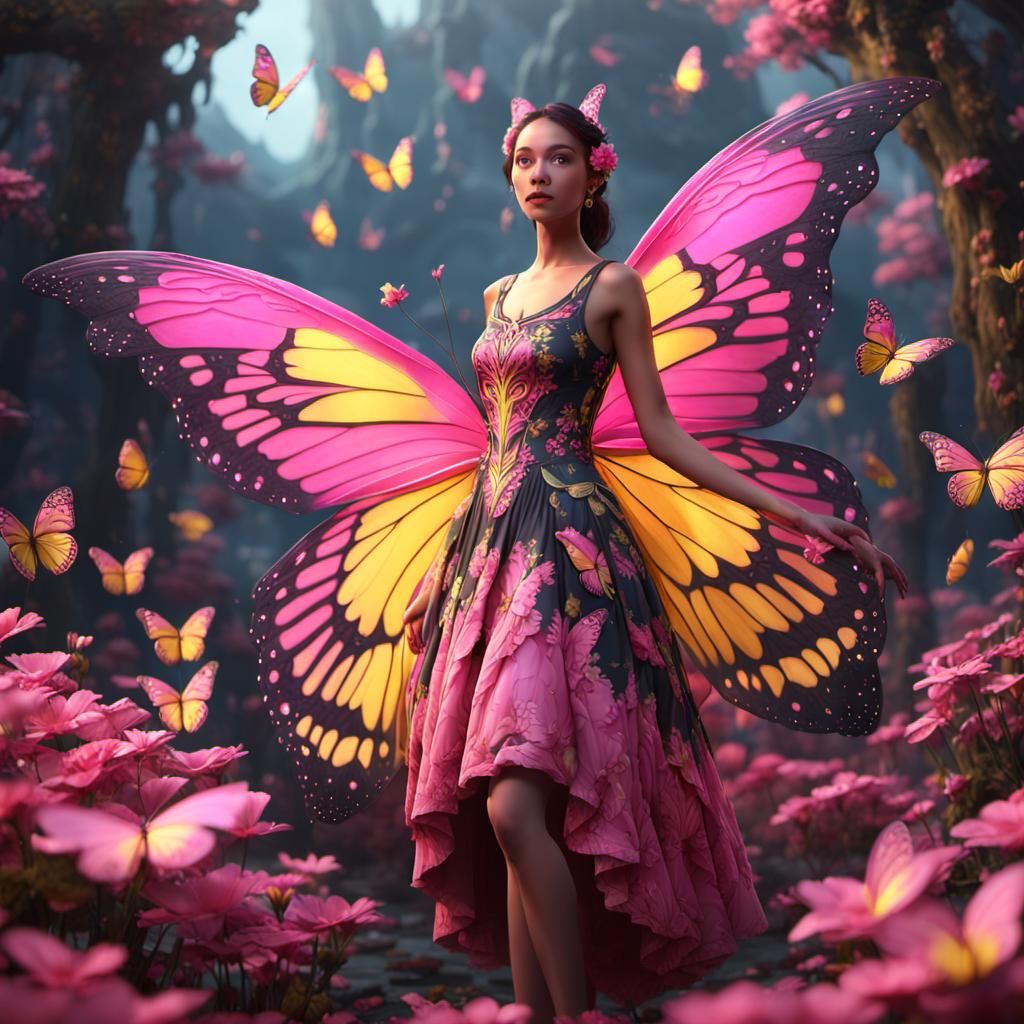Pink and Yellow Butterfly Dress Concept Art