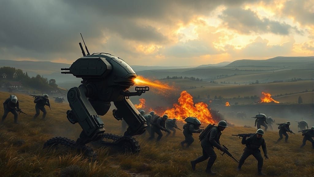 Cyberpunk War Machines Clash in English Countryside