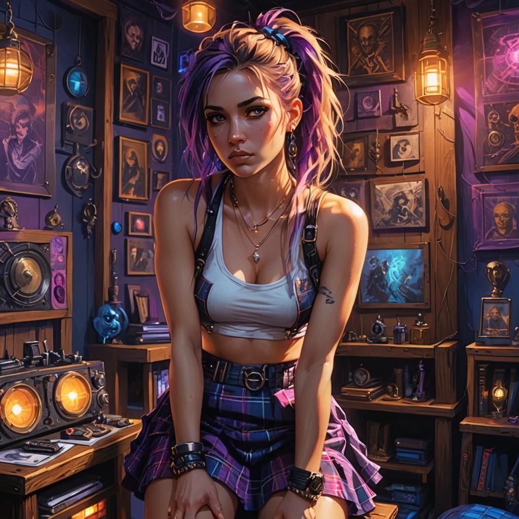 Fantasy Punk Portrait in Dark, Vibrant Style
