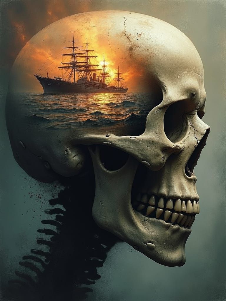 Skull with Pearl Harbor: Irradiated Digital Art