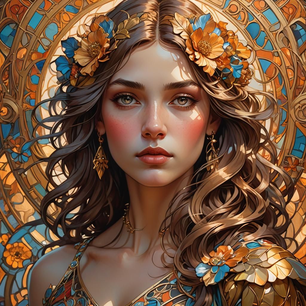 Confident Girl Portrait in Art Nouveau Style