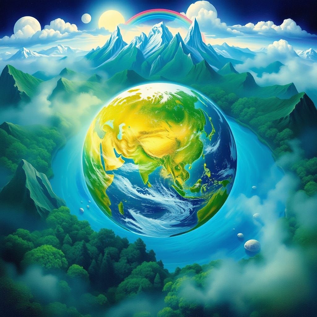 Surreal Landscape of Harmony and Balance in a Dreamy, Ethere...