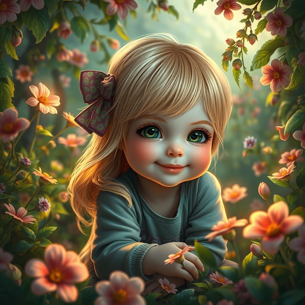 Enchanting Toddler Girl in Whimsical Fantasy Landscape
