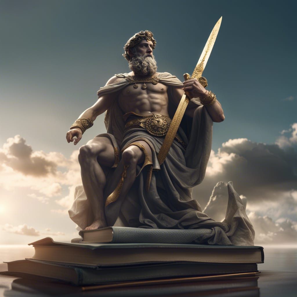 Epic Greek Statue: Sword and Book