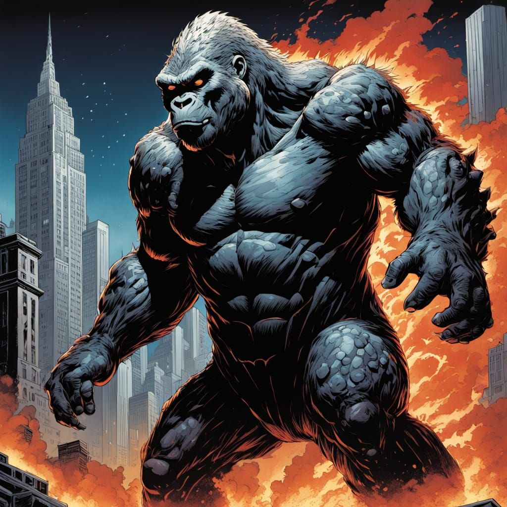 Godzilla Battles Kong in a Cityscape of Ruin