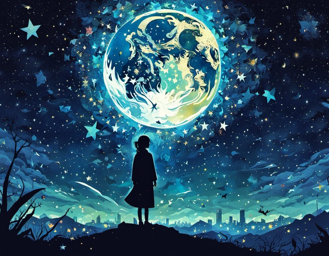 Surreal Starry Night Sky Collage Art