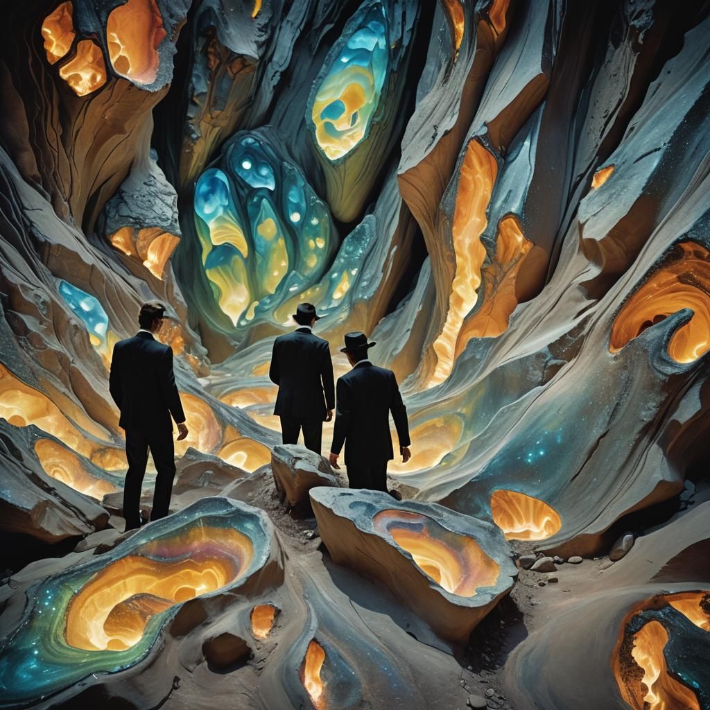 Surreal Men in Black Discover Iridescent Formation