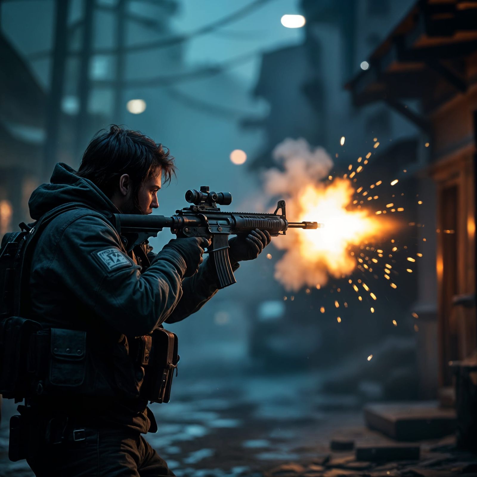 Dramatic Gun Blast in Cinematic Lighting