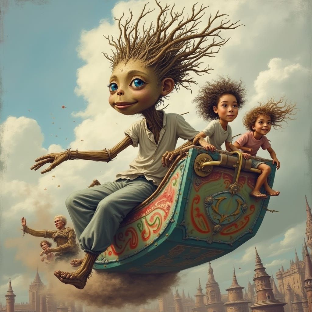 Humanoid Tree Giant on Carousel, in Whimsical Style