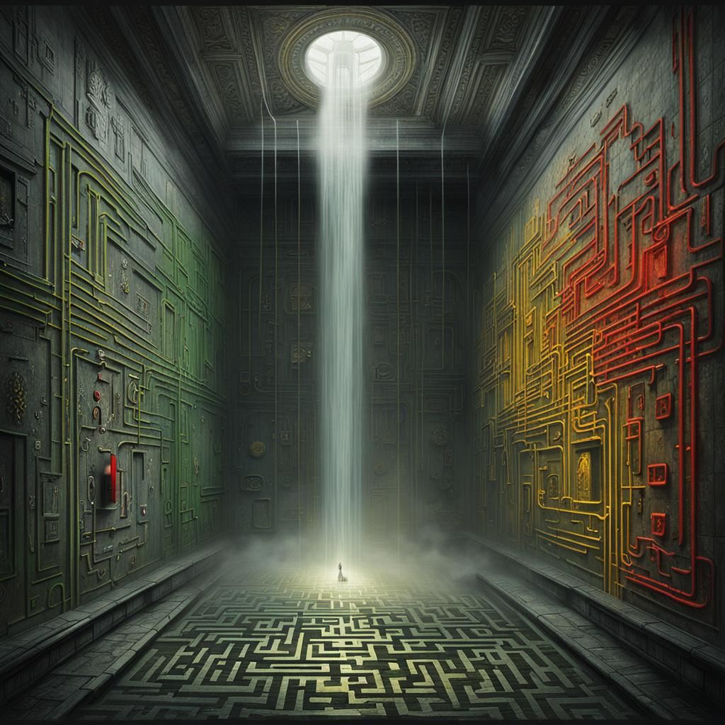 Eerie Labyrinth with Glowing Steam Trails