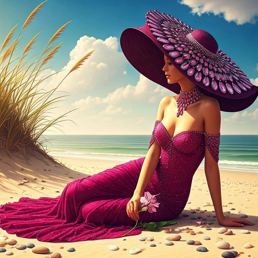 Magenta Beach Dreamscape: Detailed Matte Painting