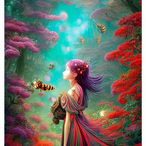 Ethereal Lady Beetle in Vibrant Fairytale Landscape