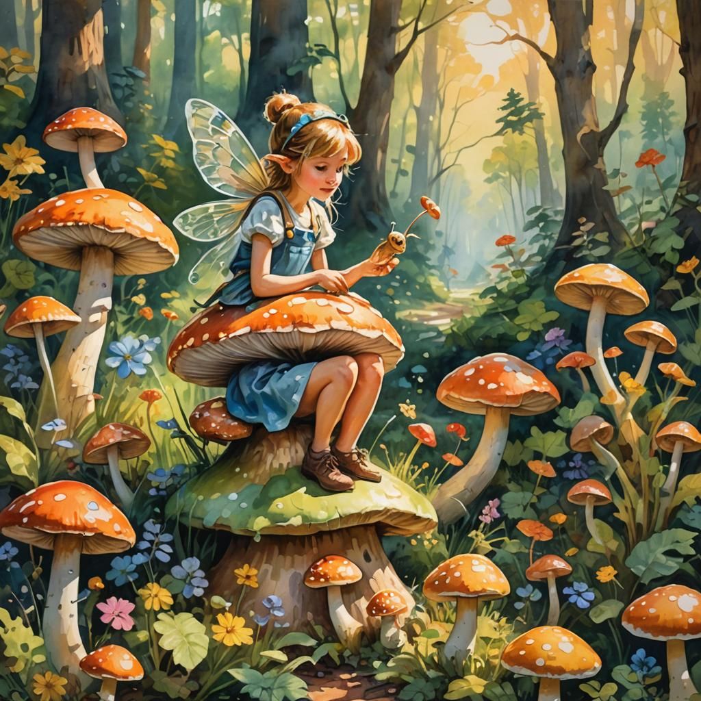 Fairy Riding Snail as Impressionist Gouache Painting