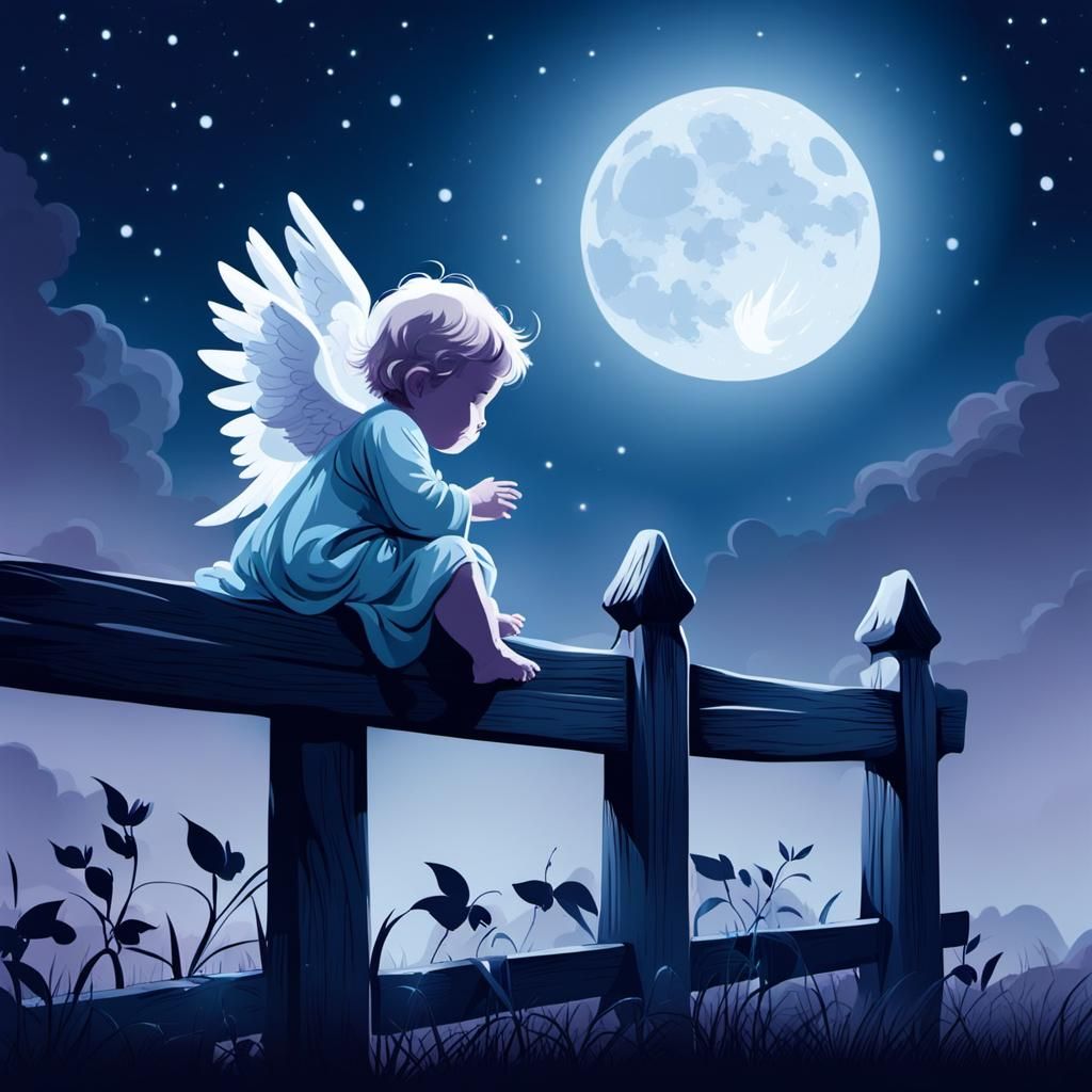 Baby Angel on Fence in Lotte Reiniger Style