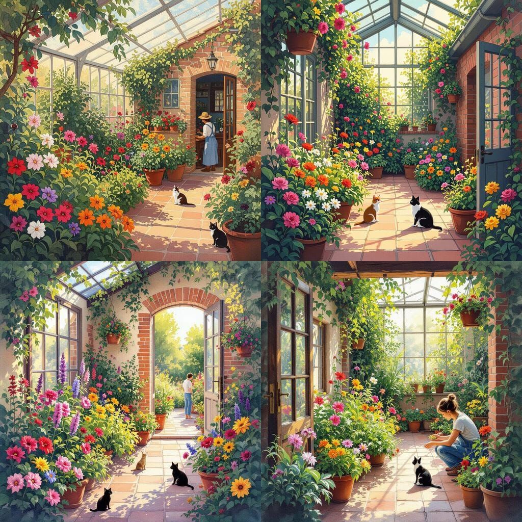 Vibrant Garden Scene with Lush Flora and Fauna