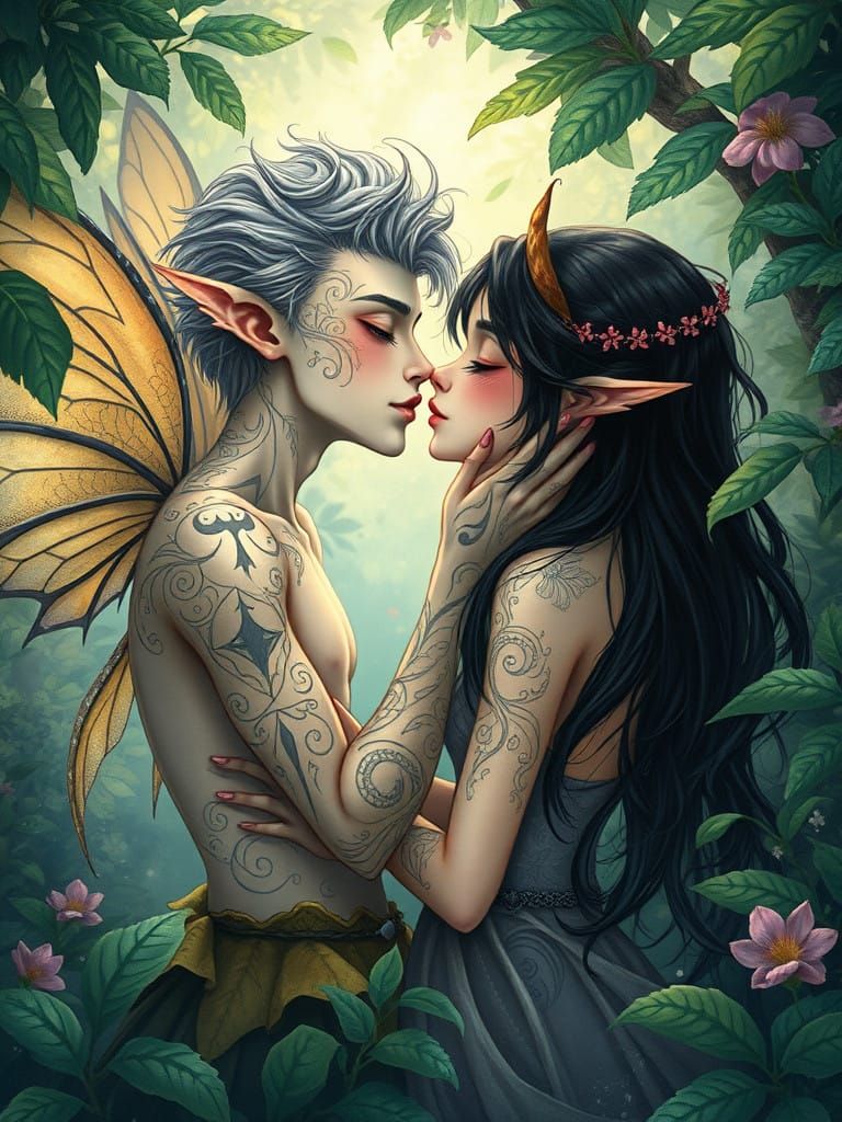 Whimsical Faerie Kiss in Enchanted Forest