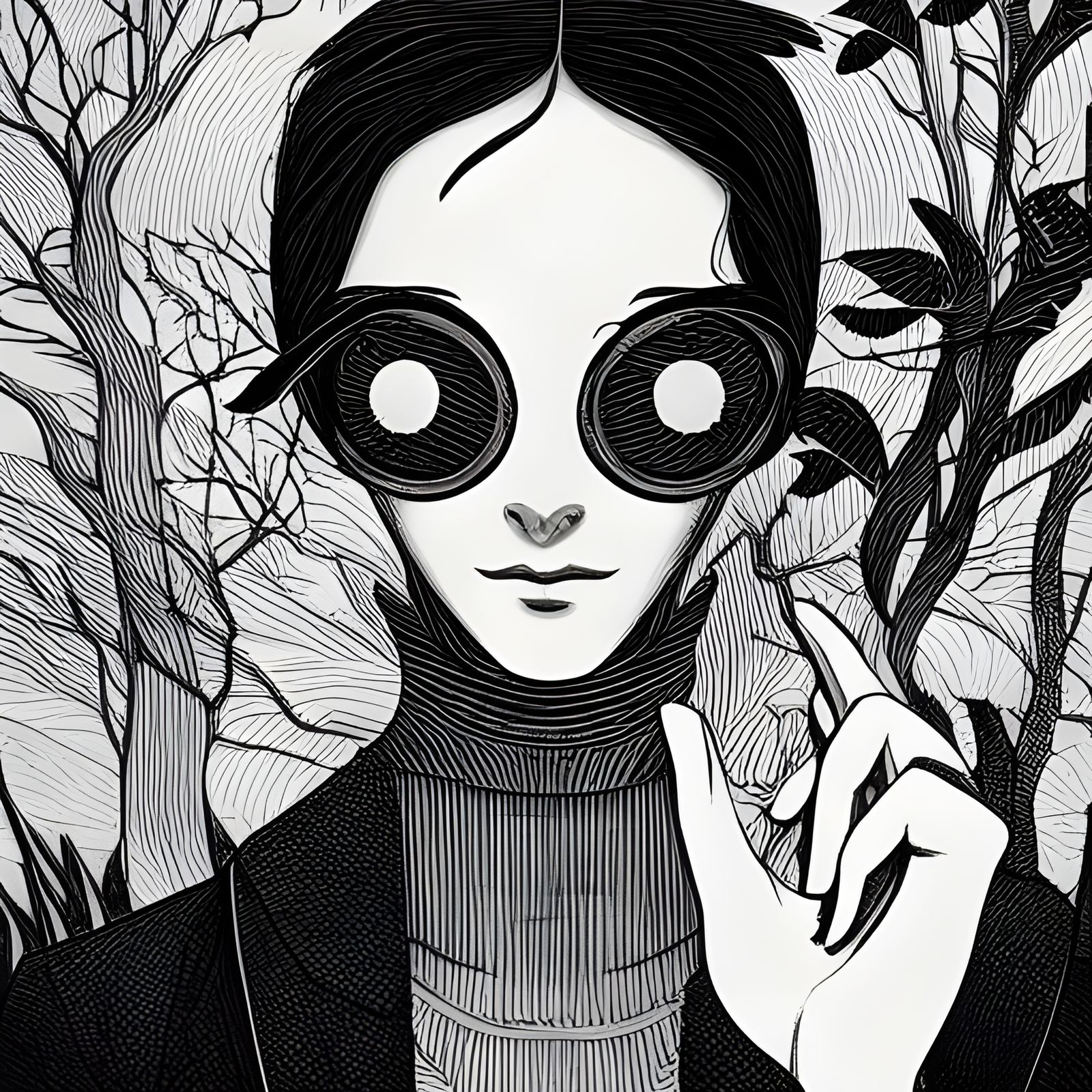 Monochrome Panic Blooms: A Cel-Shaded Comic Illustration