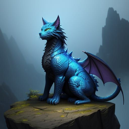 Dragon Cat with Ethereal Wings in Anime Style