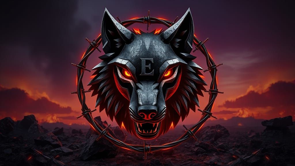 Edel Clan Logo: Post-Apocalyptic Wolf Emblem in Metallic Sil...