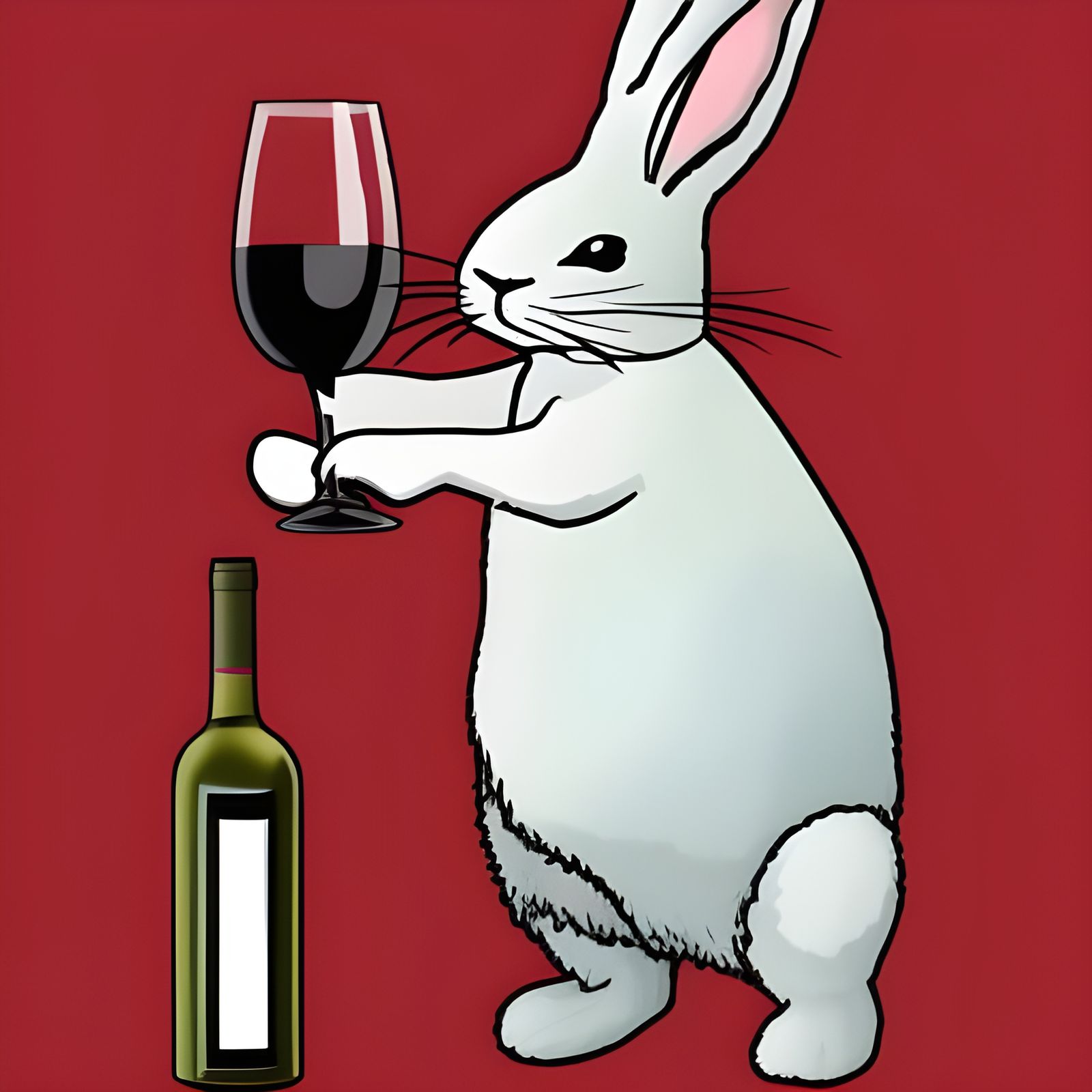 Anthropomorphic Bunny Sipping Red Wine