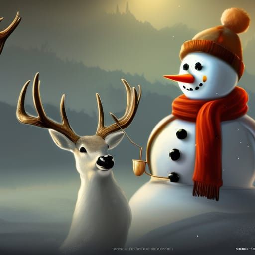 Fantastical Snowman and Deer Concept Art