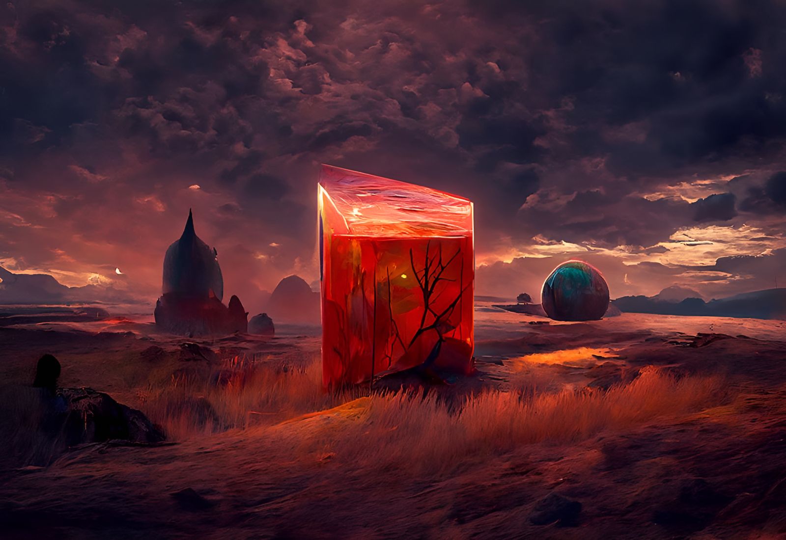 Surreal Cube Landscape in Fantasy Mystical Style