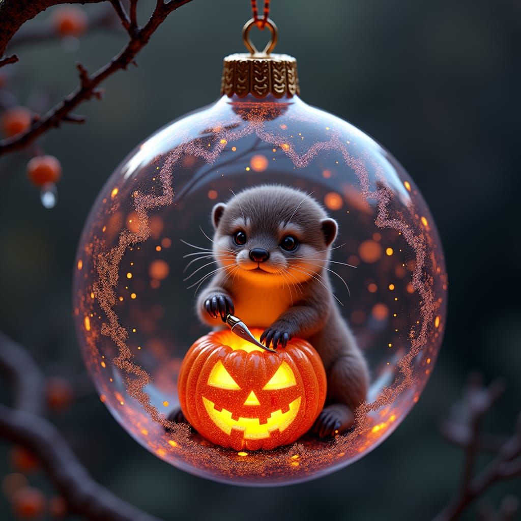 Halloween Ornament with Otter and Grim Reaper