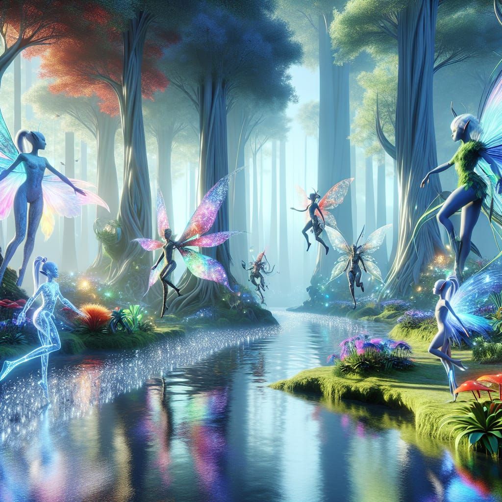 Harmonious Fairies and Elves in Future Wonderland Forest