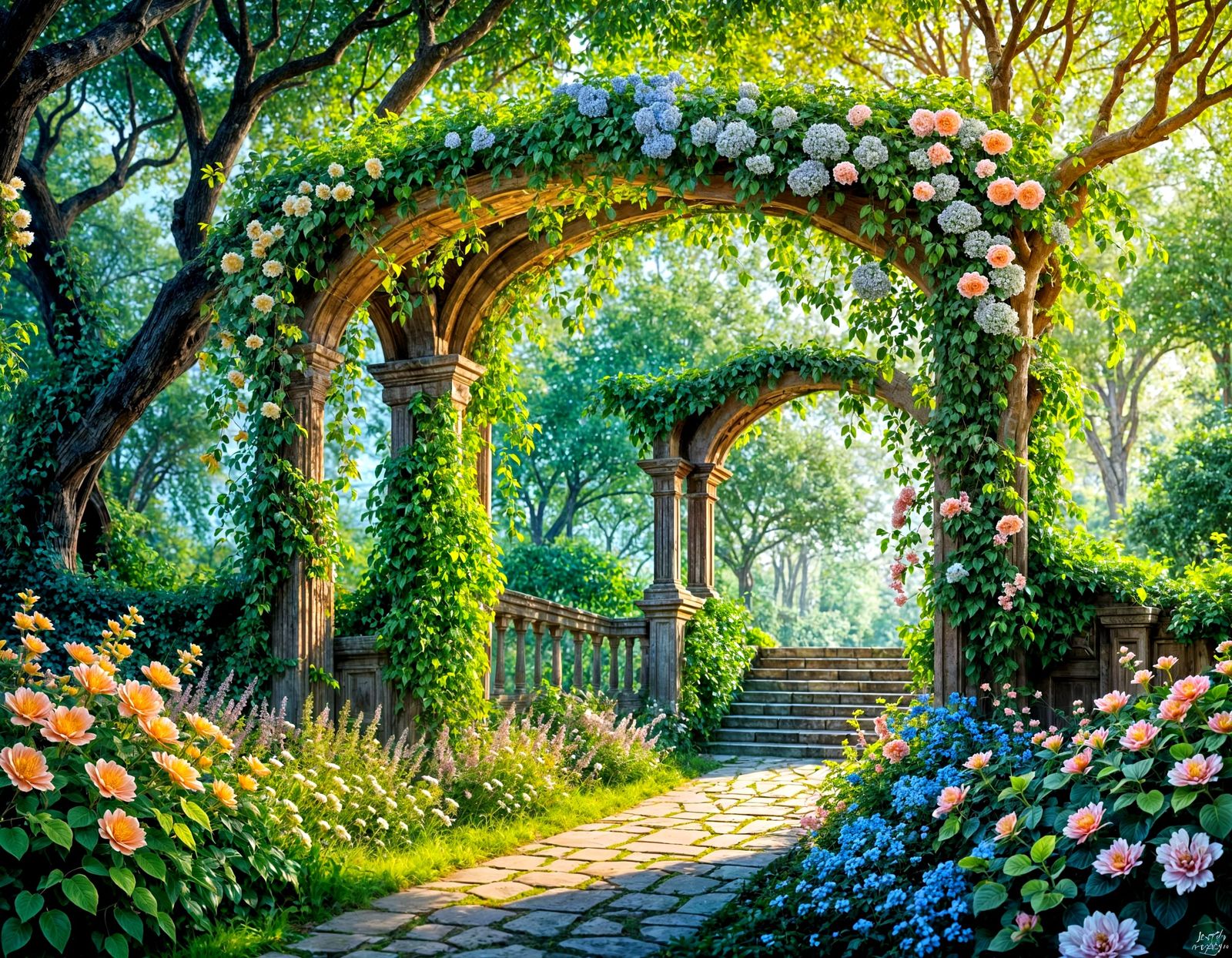 Arched blooming passageway in the garden