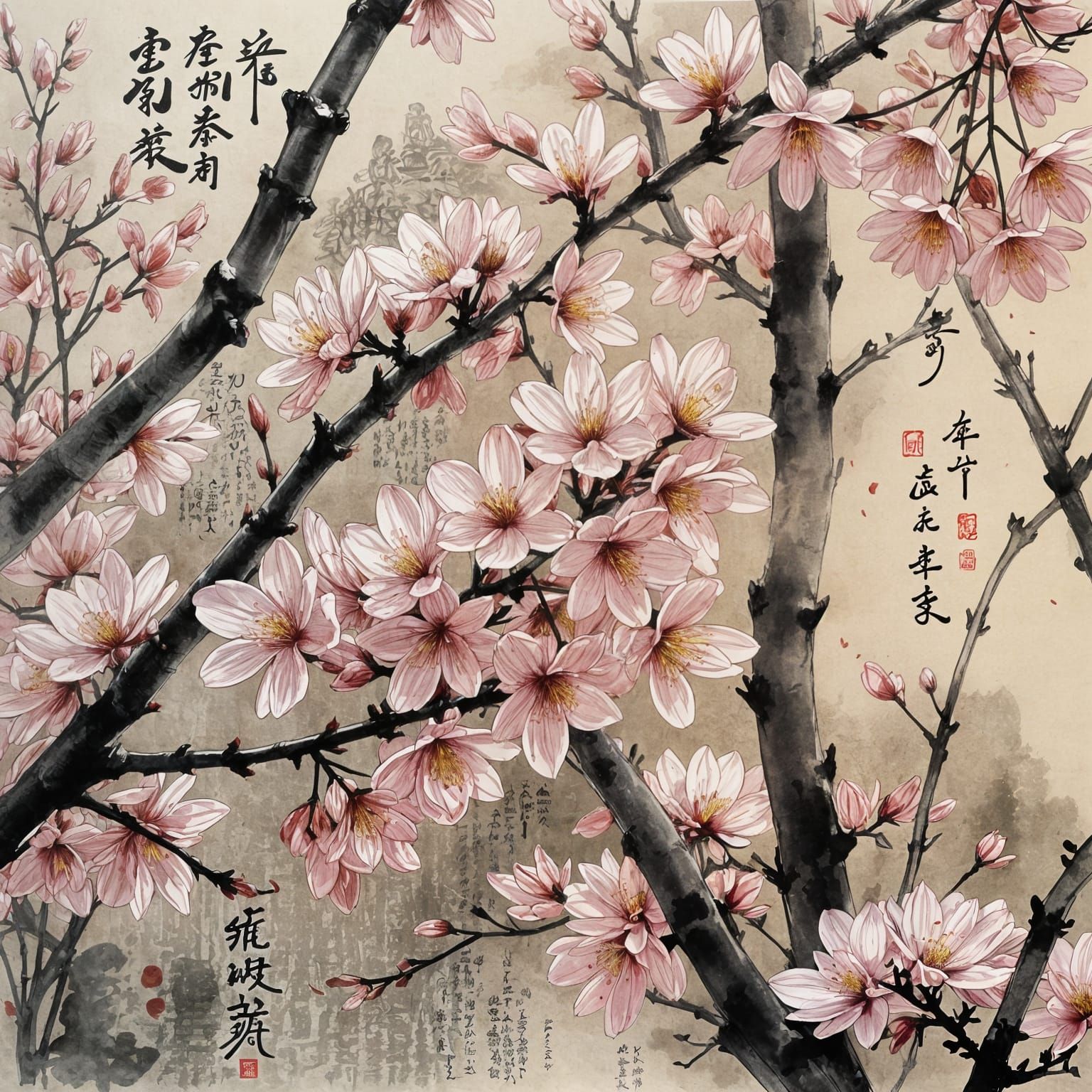 Calligraphic Japanese Text Overlay on Blurred Background