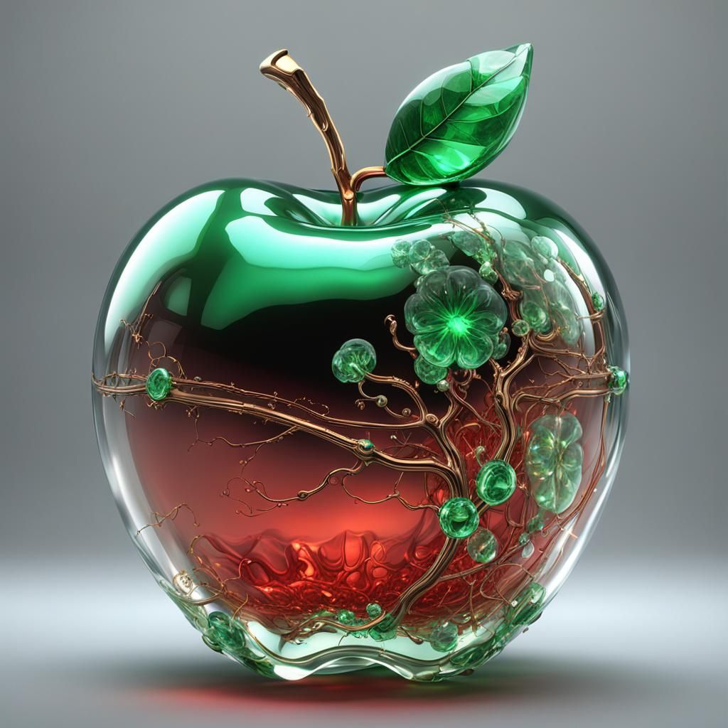 Translucent Emerald Apple with Red Light, 3D Render