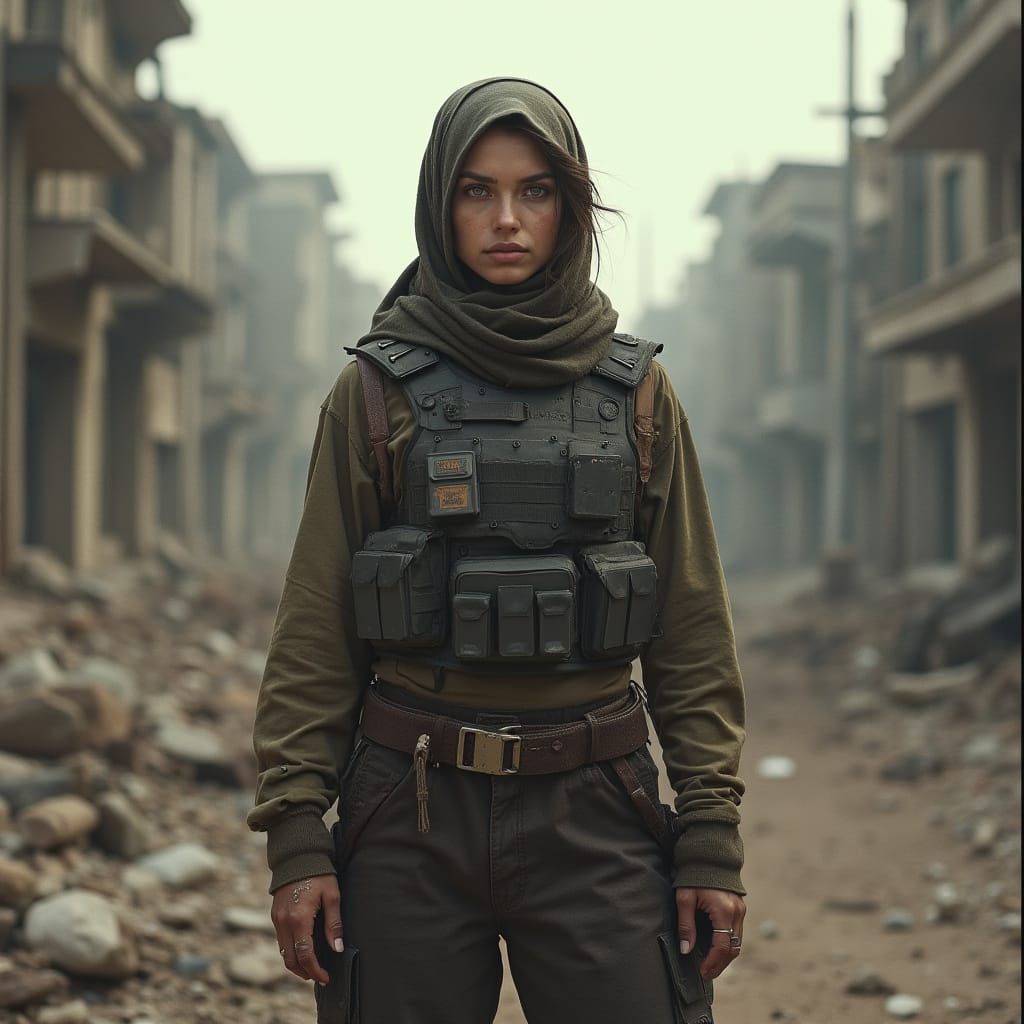 Warrior Woman in Urban Ruins