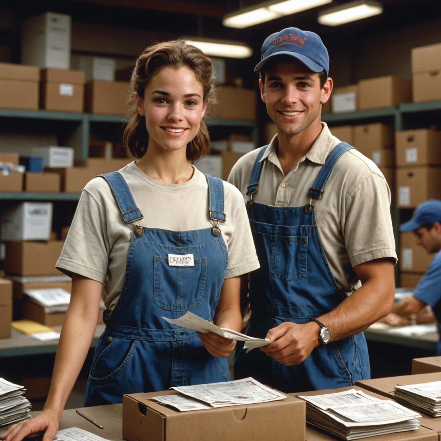 1990s Postal Workers in Detailed Digital Painting