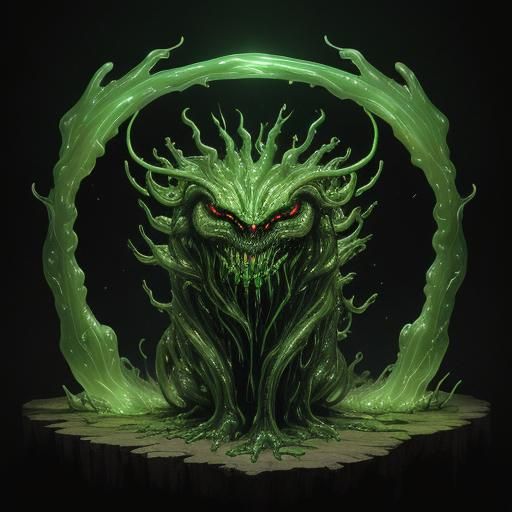 Grotesque Bioluminescent Creature in Surrealist Oil Painting