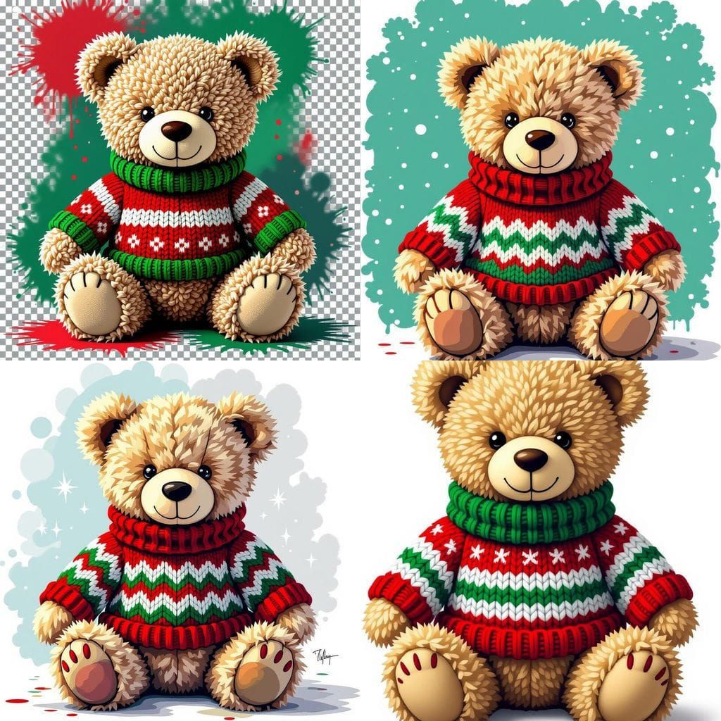 Cute Knitted Teddy Bear in Christmas Sweater, Digital Art