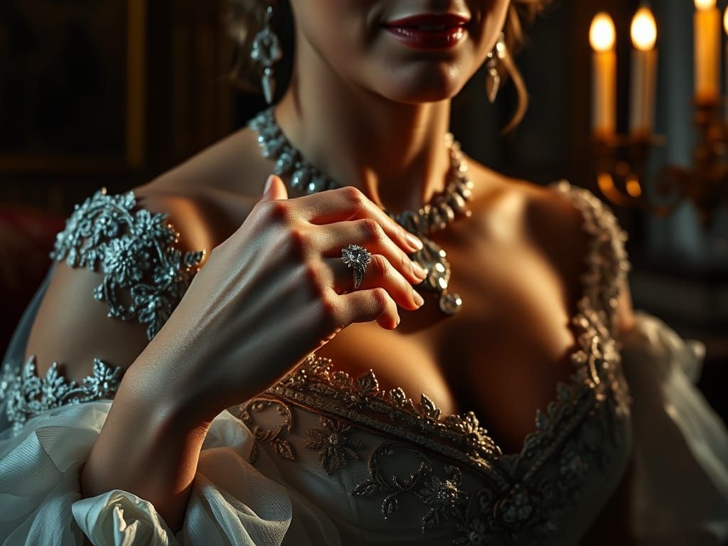 Elegant Bride Adorned in Lavish Gown and Jewels
