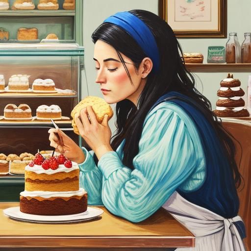 Woman with Teddy Bear in Gouache Painting