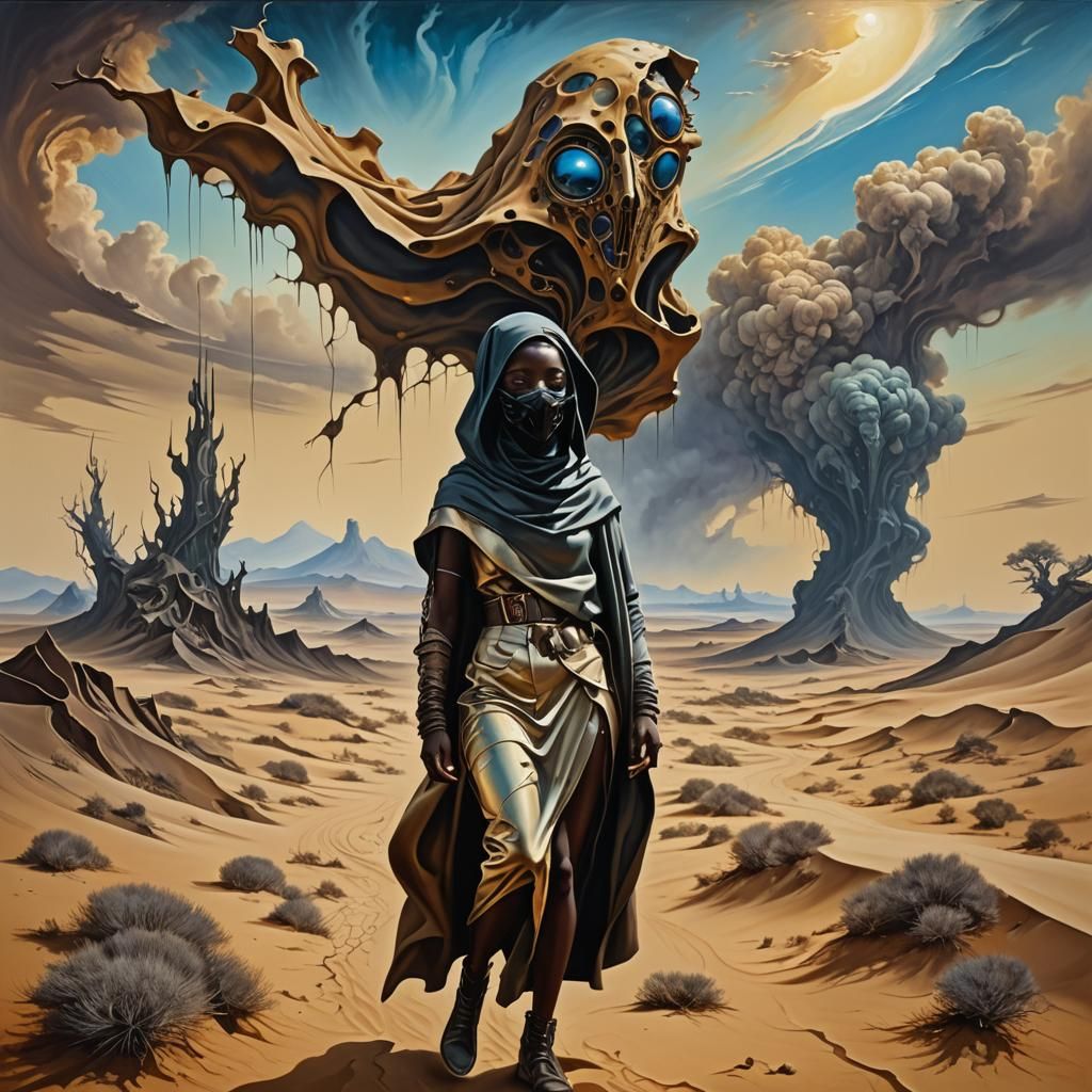 Surreal Desert Assassin in a Cyberpunk Wasteland