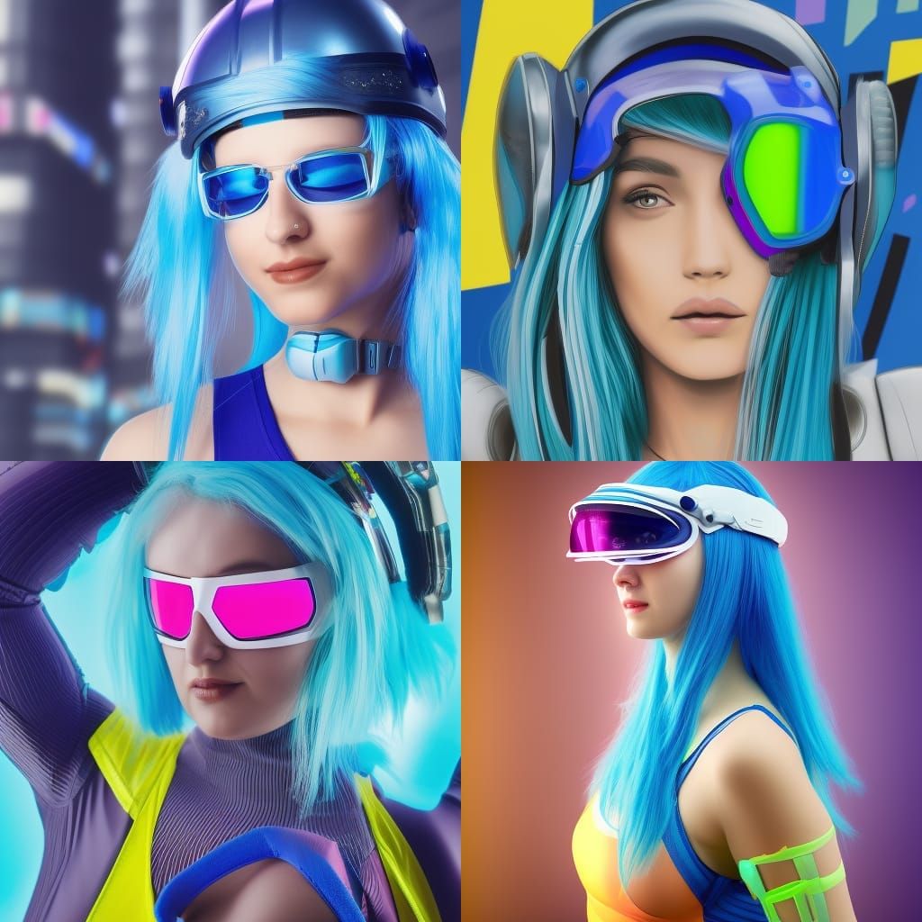 Cyberpunk Woman with Blue Hair and Visor