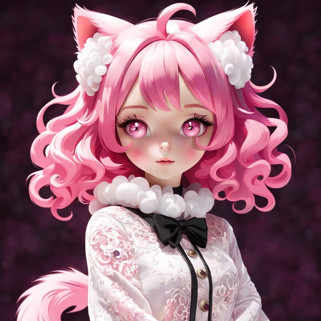 Whimsical Girl in Pastel Pink with Cat Ears