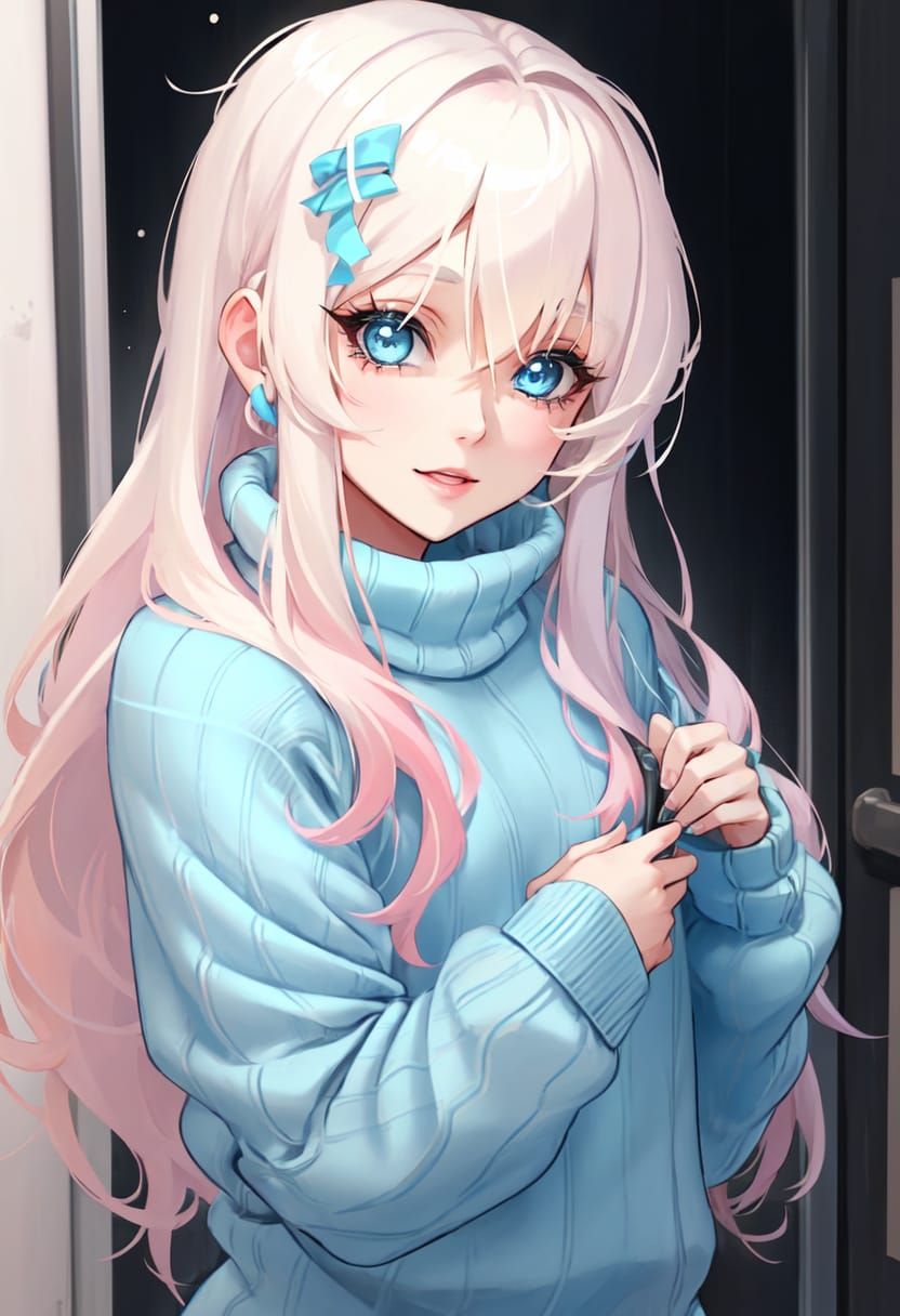 Anime Girl with Sweater in Dreamy Style
